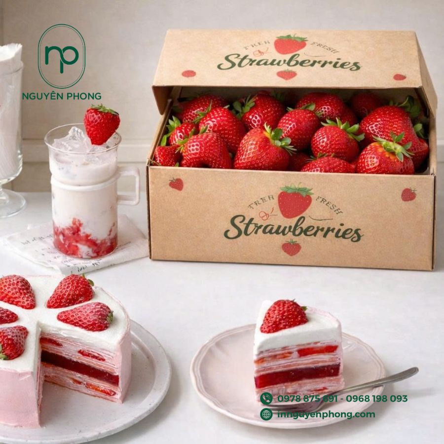 In hộp giấy đựng dâu tây bắt mắt